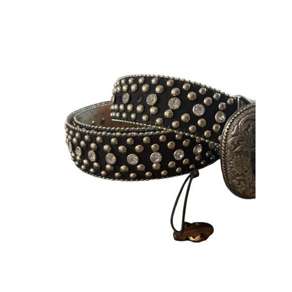 Guess Bling Black Leather Belt Large Buckle Rhinestones Womans Size‎ Xl - Picture 1 of 4